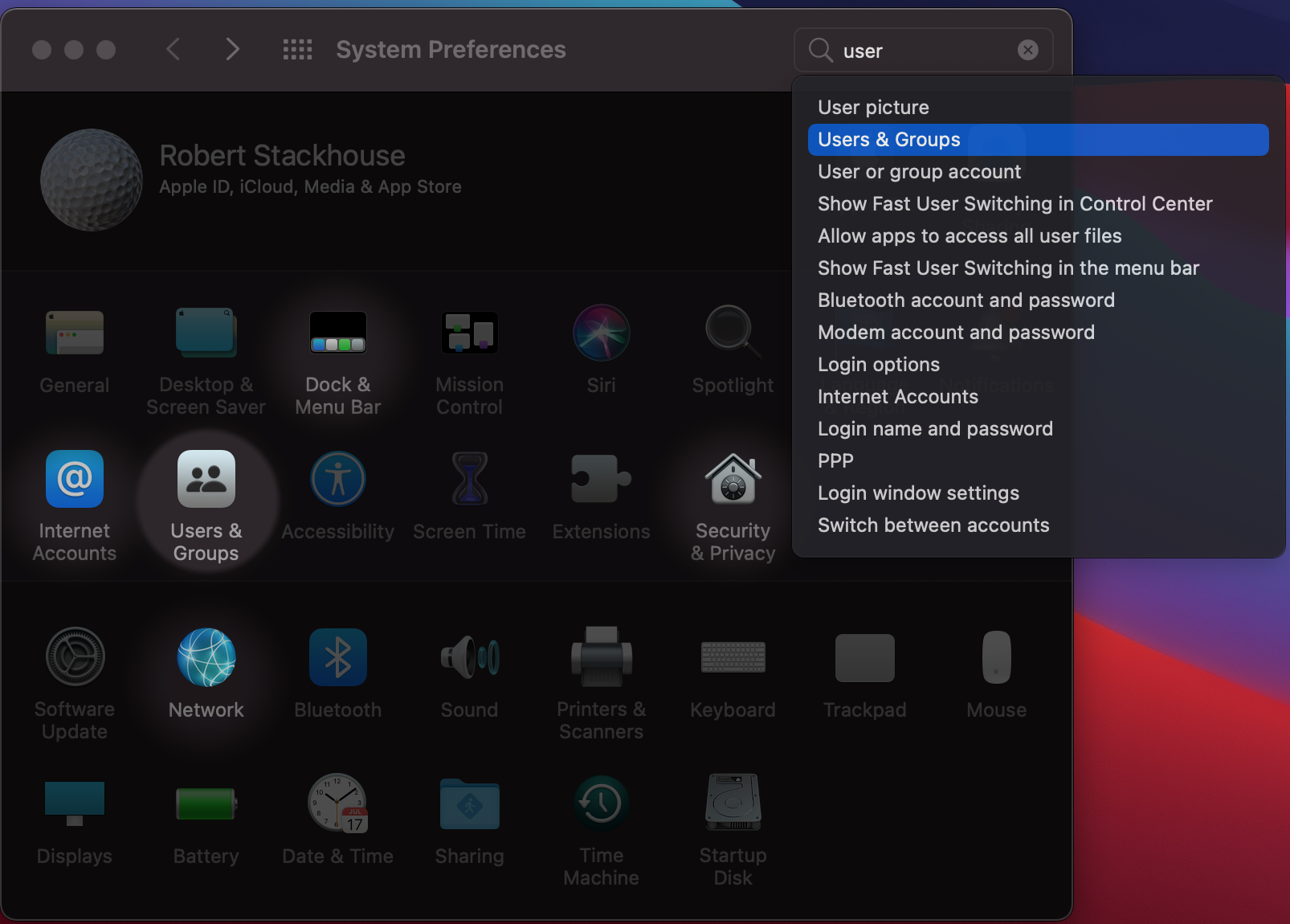 Opening the System Preferences dialog in macOS